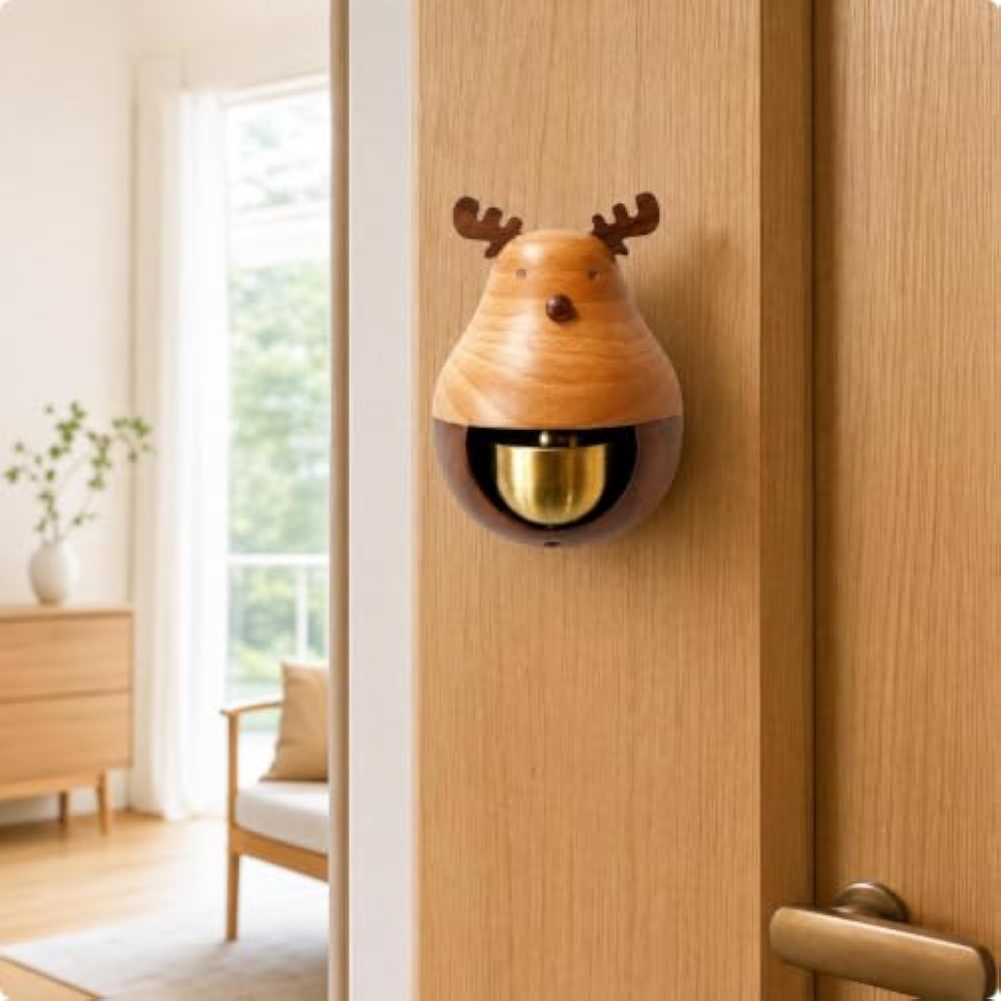 Wooden Door Bell with Brass Component for Entryway